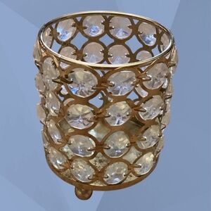 Gold-Tone Candle Votive/Pen Holder with Faux Crystal Bead Detailing